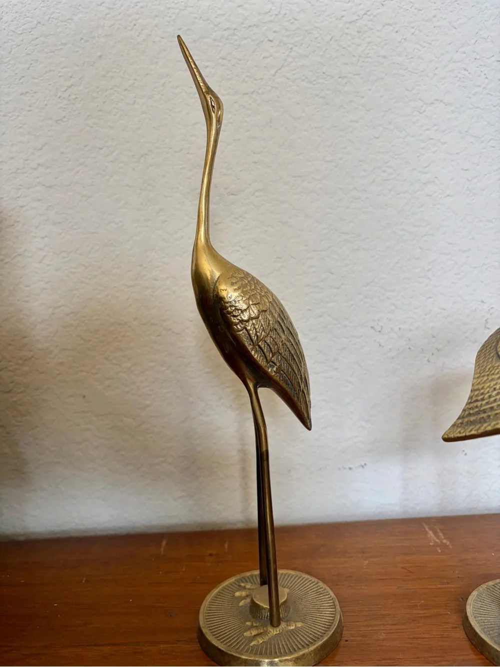 Vintage Brass  2 Pc Bundle Heron Crane Figurine Mid Century Modern Bird Statue - Picture 6 of 8